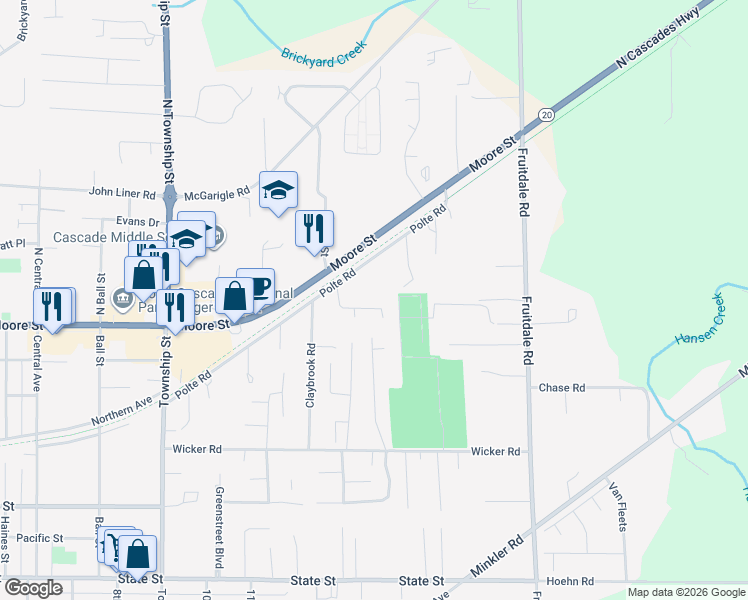 map of restaurants, bars, coffee shops, grocery stores, and more near 24386 Polte Road in Sedro-Woolley