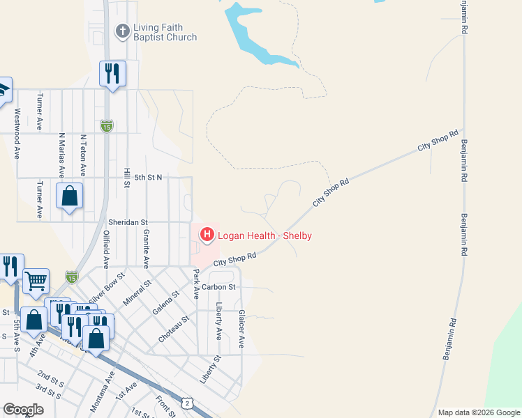 map of restaurants, bars, coffee shops, grocery stores, and more near 11 City Shop Road in Shelby