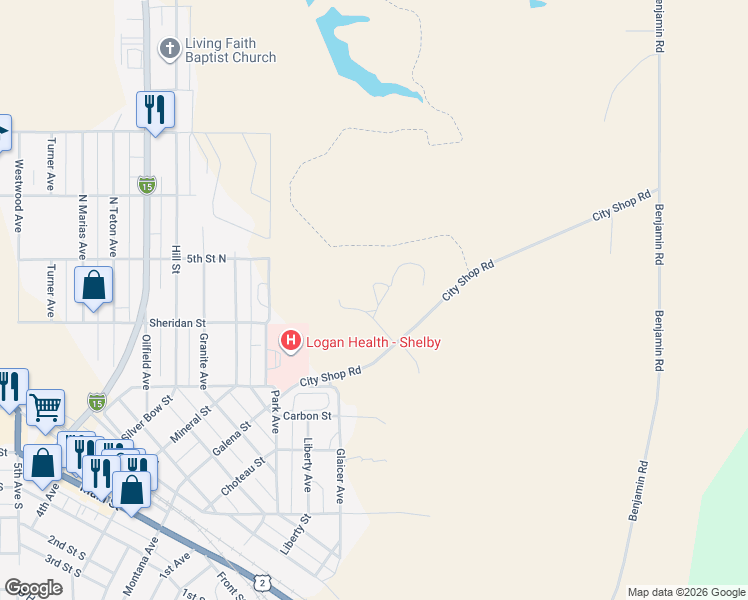 map of restaurants, bars, coffee shops, grocery stores, and more near 11 City Shop Road in Shelby