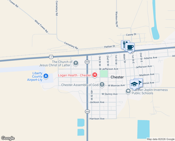 map of restaurants, bars, coffee shops, grocery stores, and more near 211 5th Street West in Chester