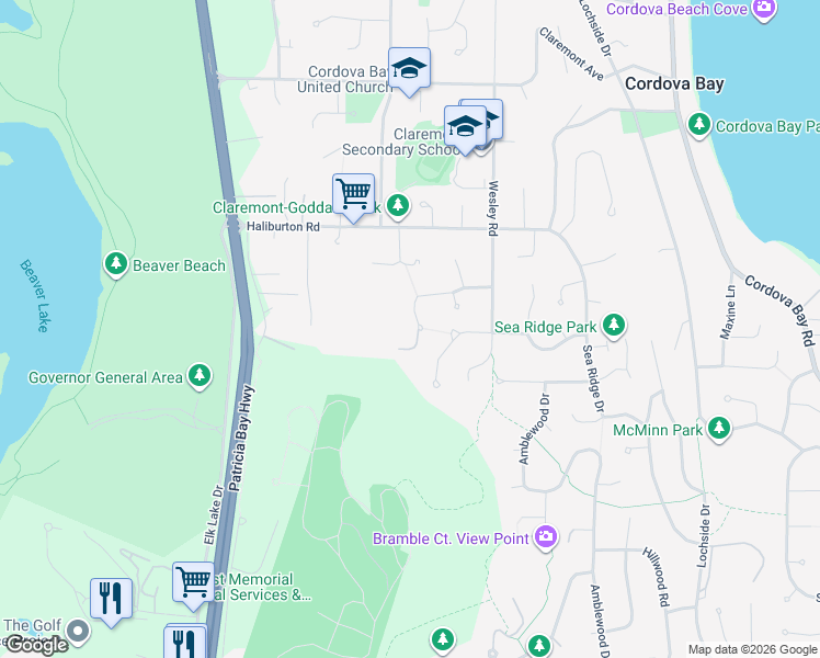 map of restaurants, bars, coffee shops, grocery stores, and more near 762 Westbury Road in Victoria