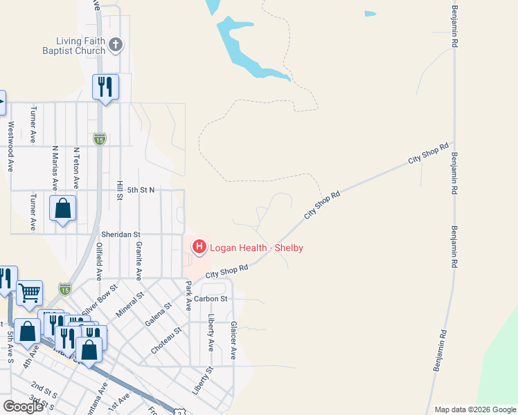 map of restaurants, bars, coffee shops, grocery stores, and more near 11 City Shop Road in Shelby