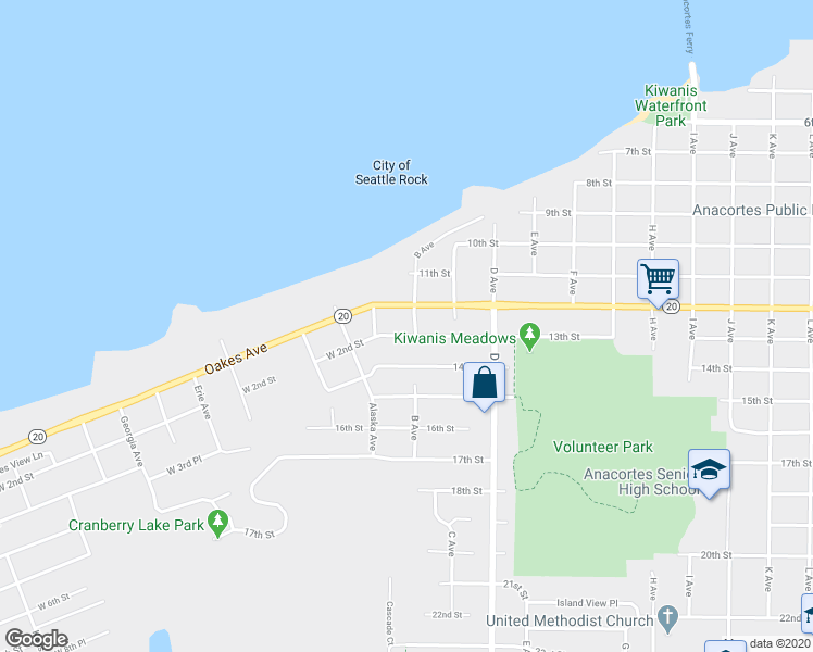 map of restaurants, bars, coffee shops, grocery stores, and more near 2404 13th Street in Anacortes