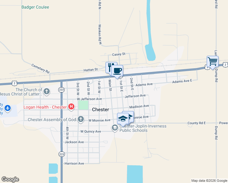 map of restaurants, bars, coffee shops, grocery stores, and more near 3 East Jefferson Avenue in Chester