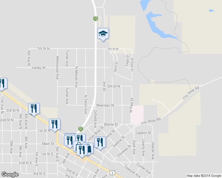 map of restaurants, bars, coffee shops, grocery stores, and more near 300 Gallatin Street in Shelby