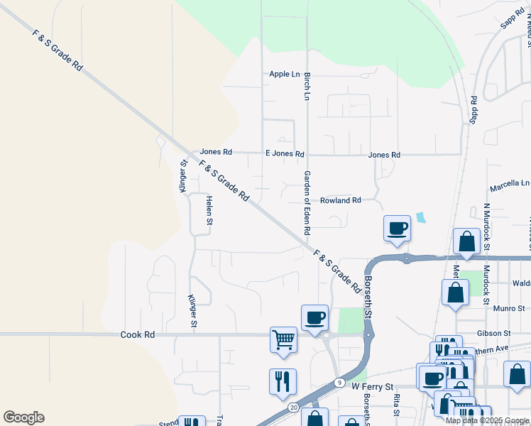 map of restaurants, bars, coffee shops, grocery stores, and more near 606 F & S Grade Rd in Sedro-Woolley