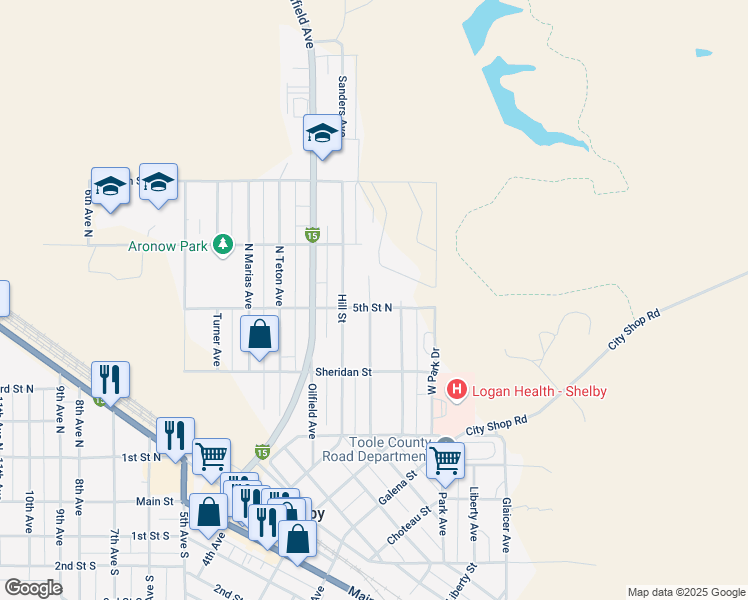 map of restaurants, bars, coffee shops, grocery stores, and more near 835 GraniteAvenue in Shelby