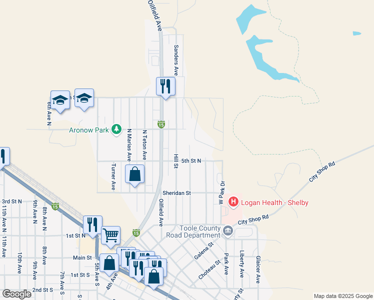map of restaurants, bars, coffee shops, grocery stores, and more near 835 Granite Avenue in Shelby