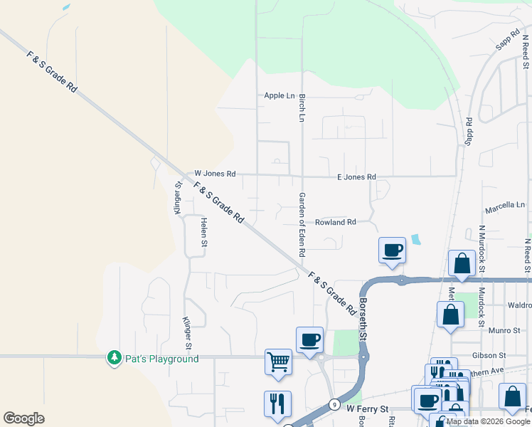 map of restaurants, bars, coffee shops, grocery stores, and more near 606 F & S Grade Rd in Sedro-Woolley