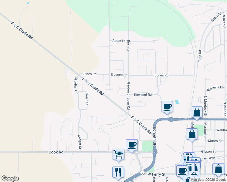 map of restaurants, bars, coffee shops, grocery stores, and more near 606 F & S Grade Rd in Sedro-Woolley