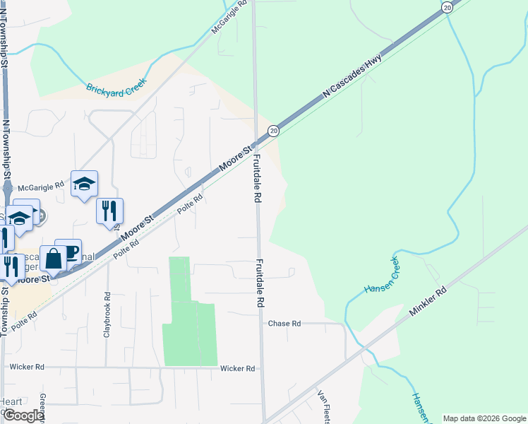 map of restaurants, bars, coffee shops, grocery stores, and more near 9073 Fruitdale Road in Sedro-Woolley