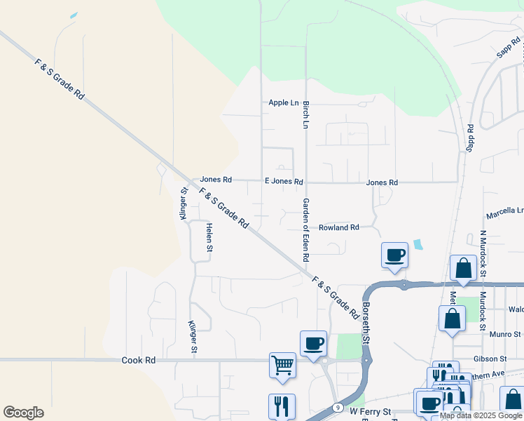map of restaurants, bars, coffee shops, grocery stores, and more near 606 F and S Grade Road in Sedro-Woolley