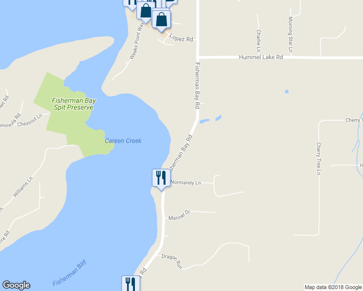 map of restaurants, bars, coffee shops, grocery stores, and more near 2654 Fisherman Bay Road in Lopez Island