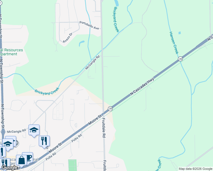 map of restaurants, bars, coffee shops, grocery stores, and more near 8699 Fruitdale Road in Sedro-Woolley