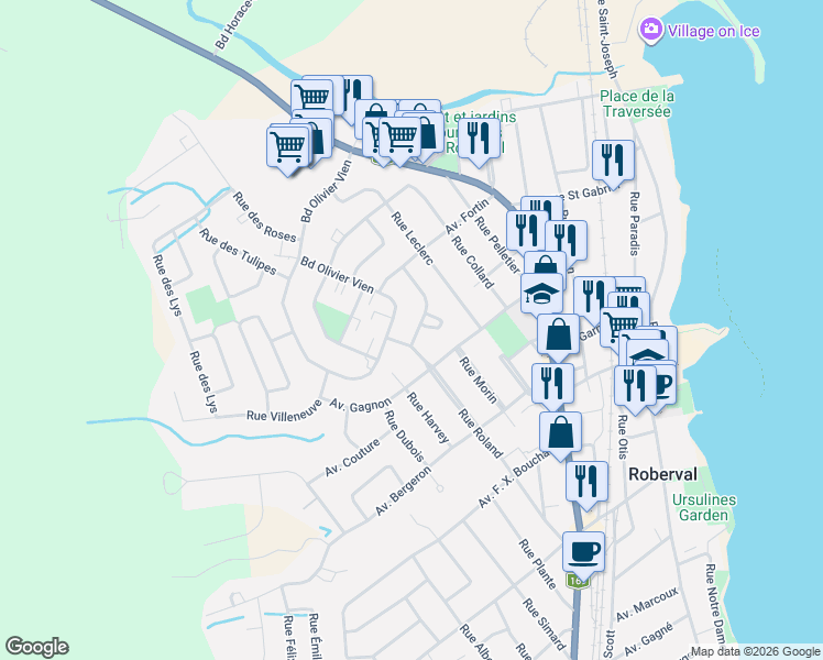 map of restaurants, bars, coffee shops, grocery stores, and more near 957 Rue Lalancette in Roberval