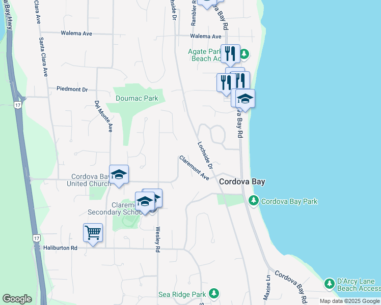 map of restaurants, bars, coffee shops, grocery stores, and more near 5065 Sunrise Terrace in Victoria