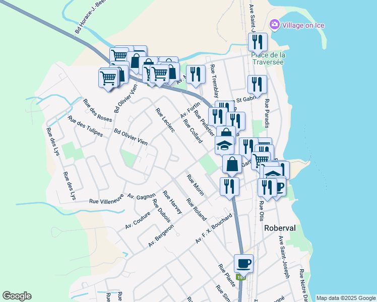 map of restaurants, bars, coffee shops, grocery stores, and more near 989 Rue Leclerc in Roberval