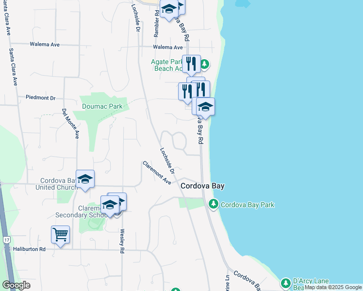 map of restaurants, bars, coffee shops, grocery stores, and more near 980 Abbey Road in Victoria