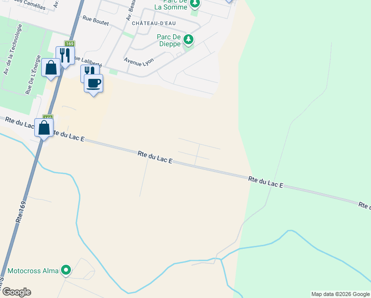 map of restaurants, bars, coffee shops, grocery stores, and more near 1647 Rue Marguerite-Bergeron in Alma