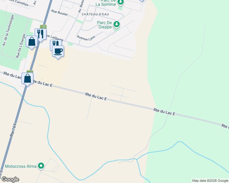 map of restaurants, bars, coffee shops, grocery stores, and more near 1643 Rue Marguerite-Bergeron in Alma