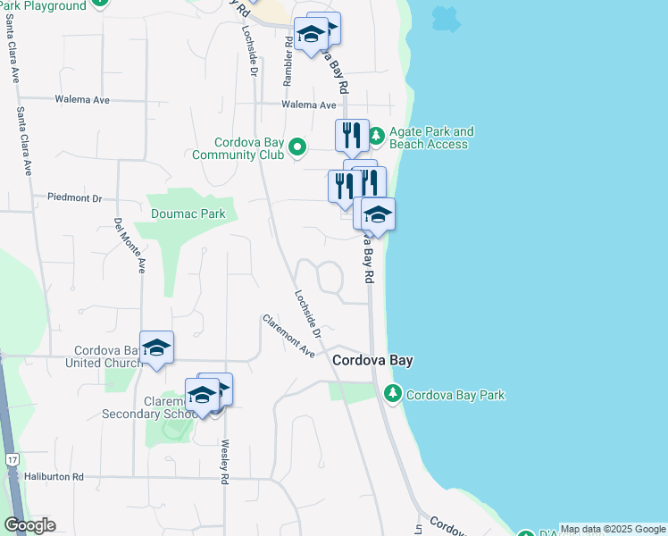 map of restaurants, bars, coffee shops, grocery stores, and more near 980 Abbey Road in Victoria