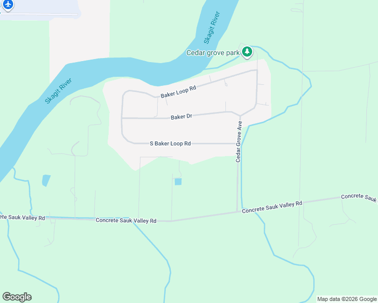 map of restaurants, bars, coffee shops, grocery stores, and more near 46327 Baker Loop Road in Concrete