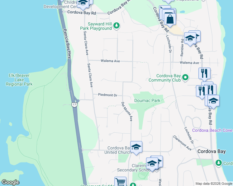 map of restaurants, bars, coffee shops, grocery stores, and more near 776 Piedmont Drive in Victoria