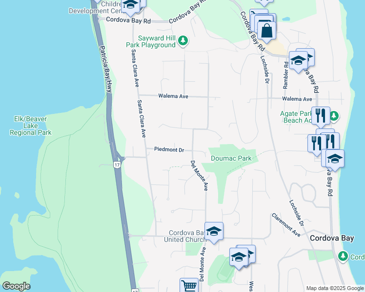 map of restaurants, bars, coffee shops, grocery stores, and more near 776 Piedmont Drive in Victoria