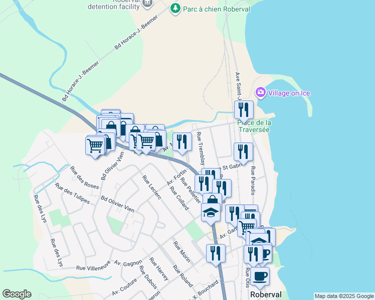 map of restaurants, bars, coffee shops, grocery stores, and more near 1102 Rue Rachelle in Roberval