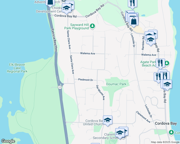 map of restaurants, bars, coffee shops, grocery stores, and more near 764 Piedmont Drive in Victoria