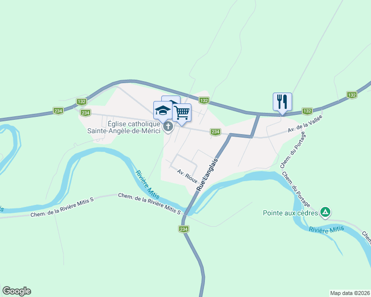map of restaurants, bars, coffee shops, grocery stores, and more near Rue Saint Georges in Bas-Saint-Laurent