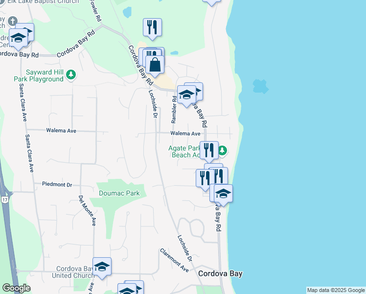map of restaurants, bars, coffee shops, grocery stores, and more near 5186 Sapphire Road in Victoria