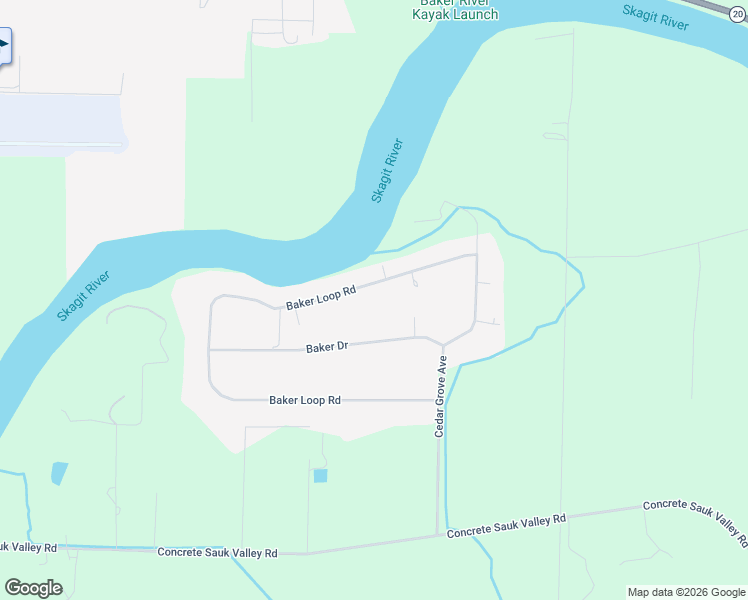 map of restaurants, bars, coffee shops, grocery stores, and more near 46149 Baker Drive in Concrete