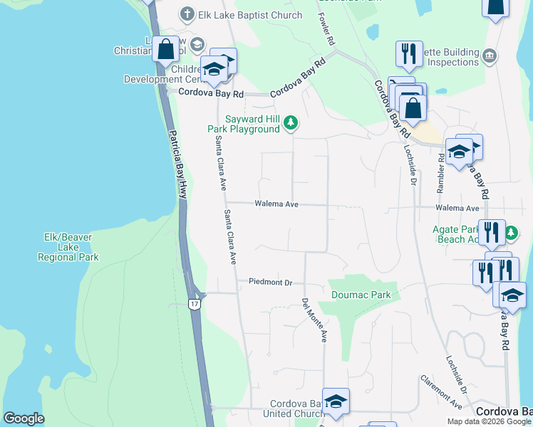map of restaurants, bars, coffee shops, grocery stores, and more near 764 Walema Avenue in Victoria