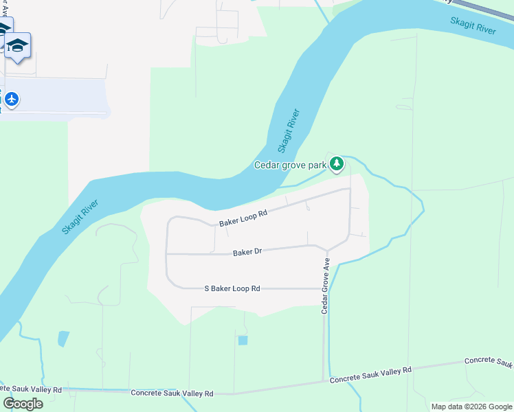 map of restaurants, bars, coffee shops, grocery stores, and more near 46699 Baker Loop Road in Concrete