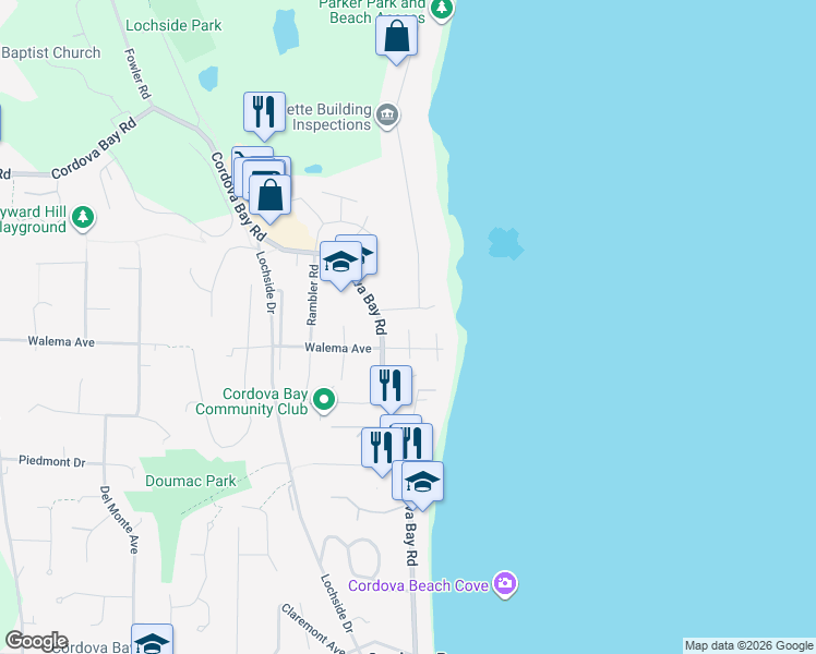 map of restaurants, bars, coffee shops, grocery stores, and more near 1017 Sark Road in Victoria