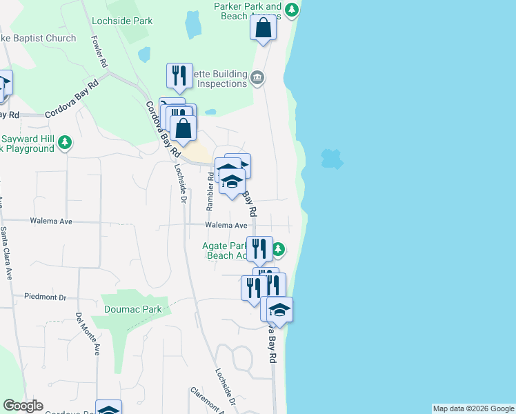 map of restaurants, bars, coffee shops, grocery stores, and more near 1017 Sark Road in Victoria
