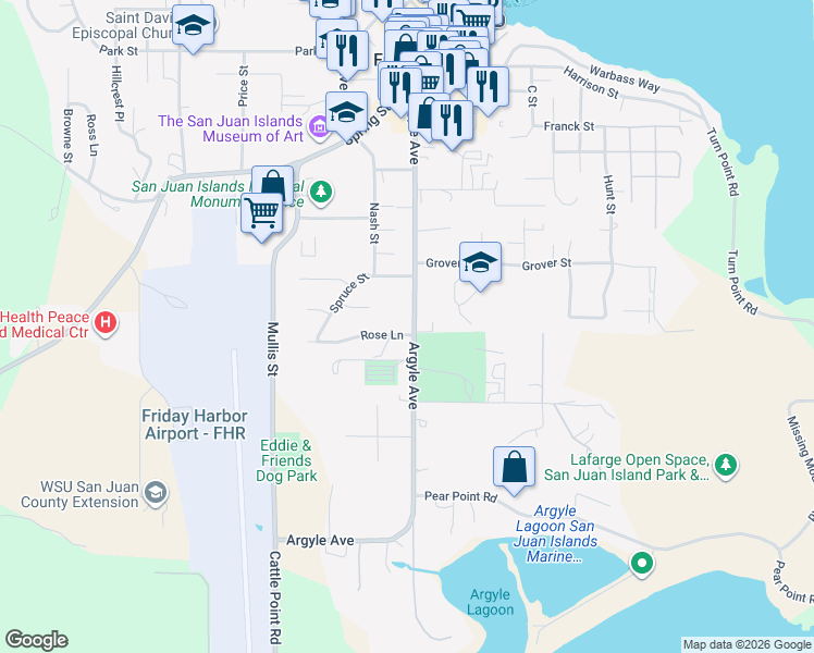 map of restaurants, bars, coffee shops, grocery stores, and more near 817 Argyle Avenue in Friday Harbor