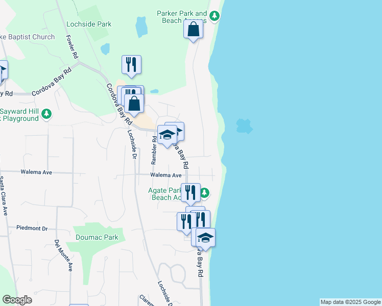 map of restaurants, bars, coffee shops, grocery stores, and more near 1004 Fenn Avenue in Victoria