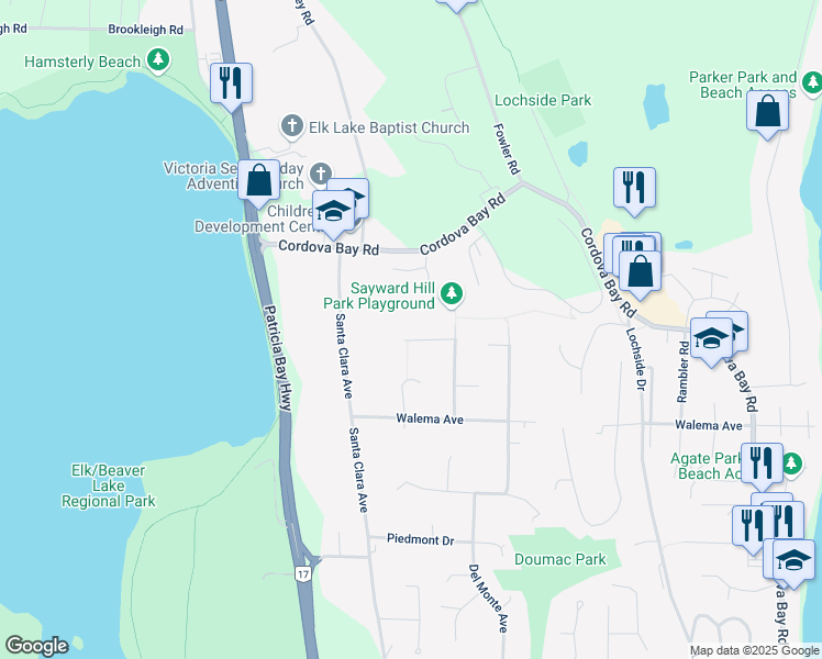 map of restaurants, bars, coffee shops, grocery stores, and more near 782 Destrube Place in Victoria