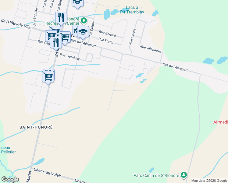map of restaurants, bars, coffee shops, grocery stores, and more near 495 Rue Belley in Saint-Honoré