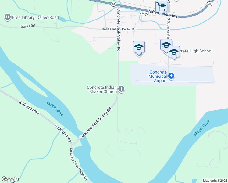 map of restaurants, bars, coffee shops, grocery stores, and more near 44676 Concrete Sauk Valley Road in Concrete