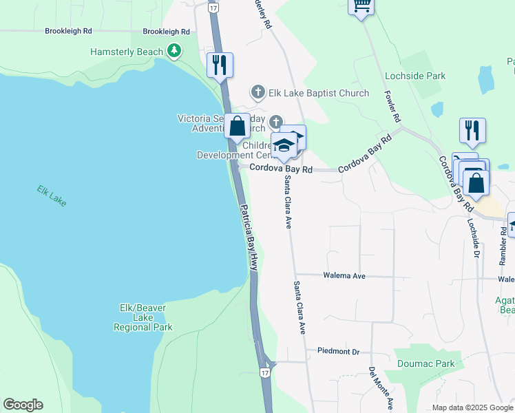 map of restaurants, bars, coffee shops, grocery stores, and more near 5267 Patricia Bay Highway in Victoria