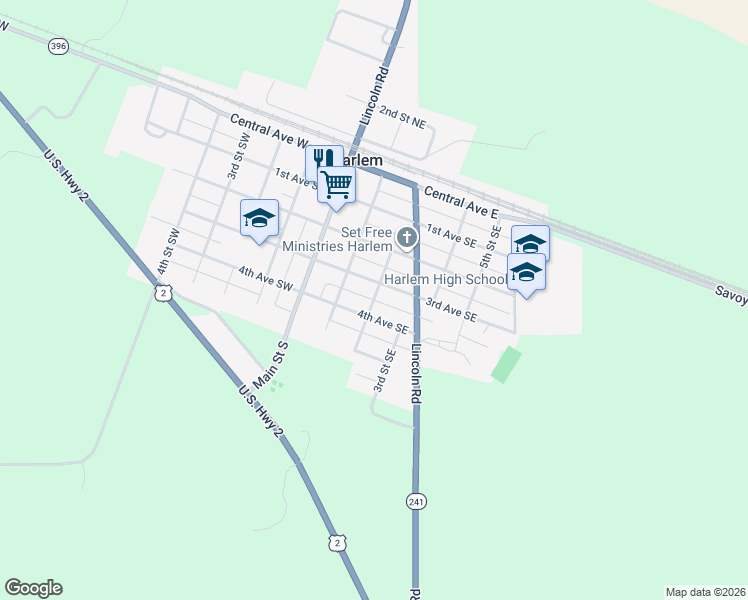 map of restaurants, bars, coffee shops, grocery stores, and more near 2nd Street Southeast in Harlem