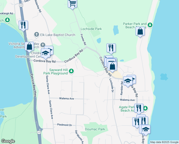 map of restaurants, bars, coffee shops, grocery stores, and more near 5326 Sayward Hill Crescent in Victoria