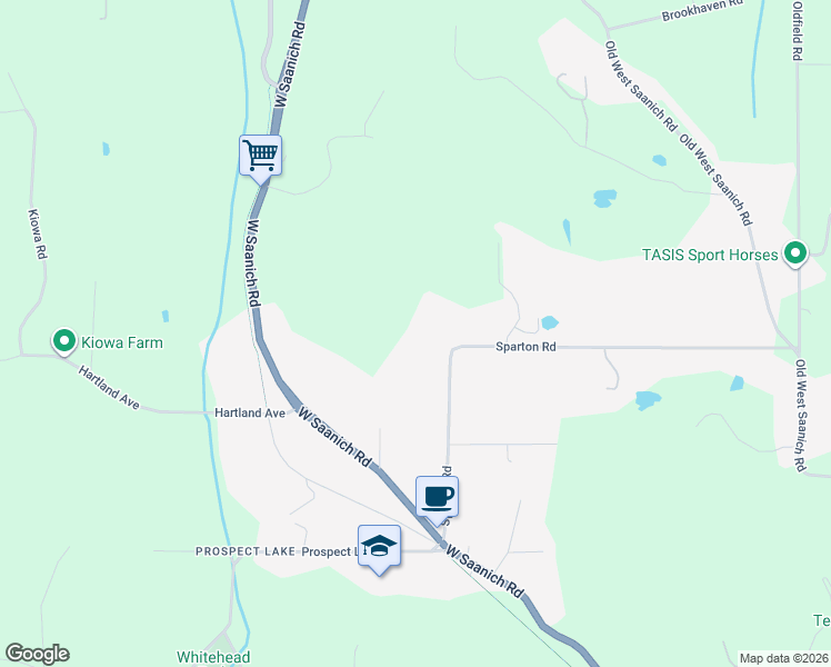 map of restaurants, bars, coffee shops, grocery stores, and more near 350 Sparton Road in Victoria