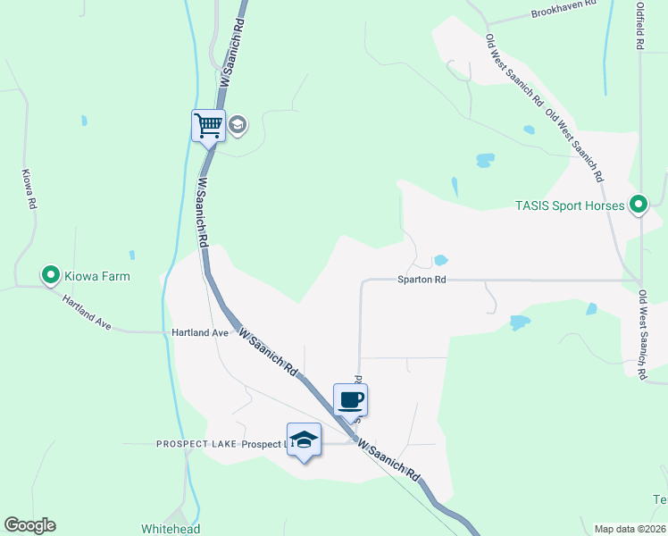 map of restaurants, bars, coffee shops, grocery stores, and more near 350 Sparton Road in Victoria