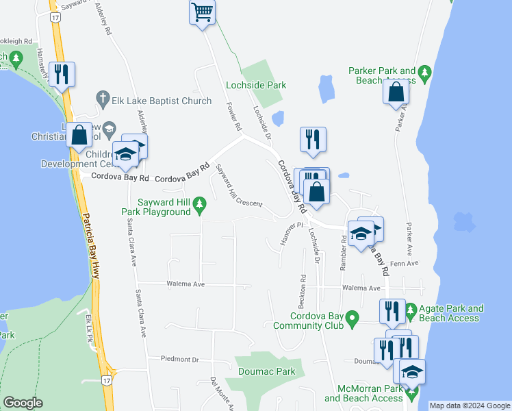 map of restaurants, bars, coffee shops, grocery stores, and more near 5326 Sayward Hill Crescent in Victoria