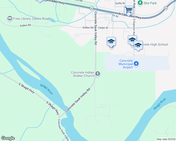 map of restaurants, bars, coffee shops, grocery stores, and more near 44676 Concrete Sauk Valley Road in Concrete