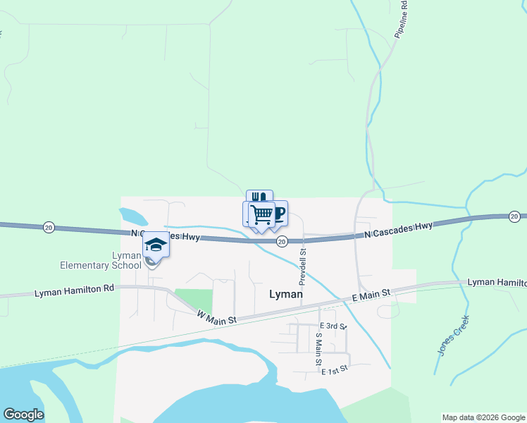 map of restaurants, bars, coffee shops, grocery stores, and more near 31439 Prevedell Road in Sedro-Woolley